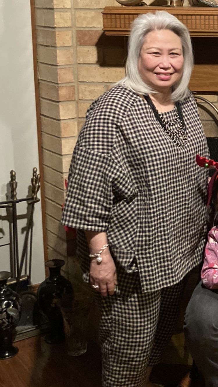 Customer photo review of Plus Size - Cotton Linen Plaid Retro Blouse And Pants