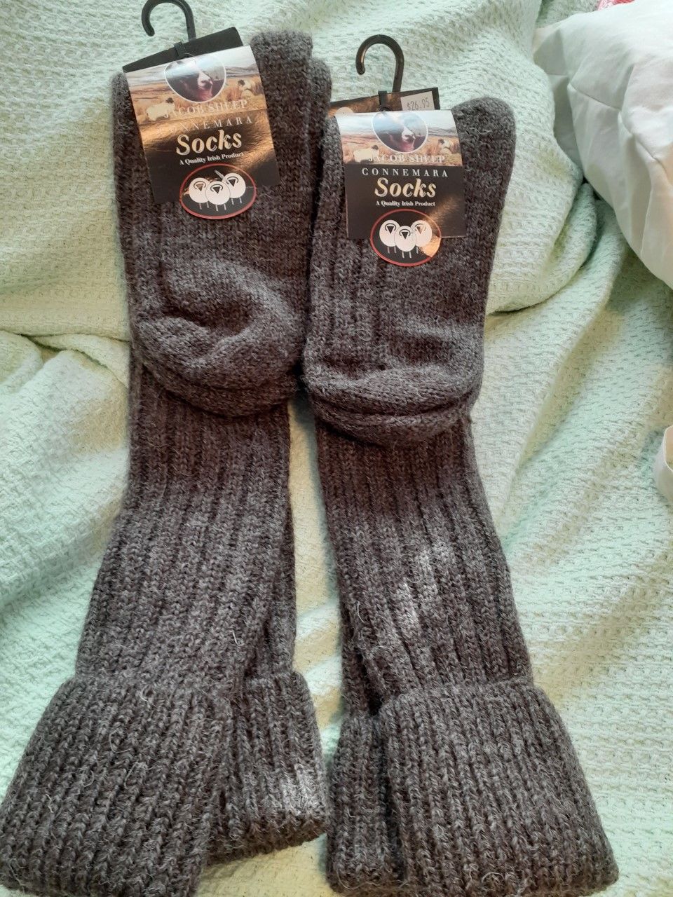 Customer photo review of Knee High Irish Jacob Sheep Socks