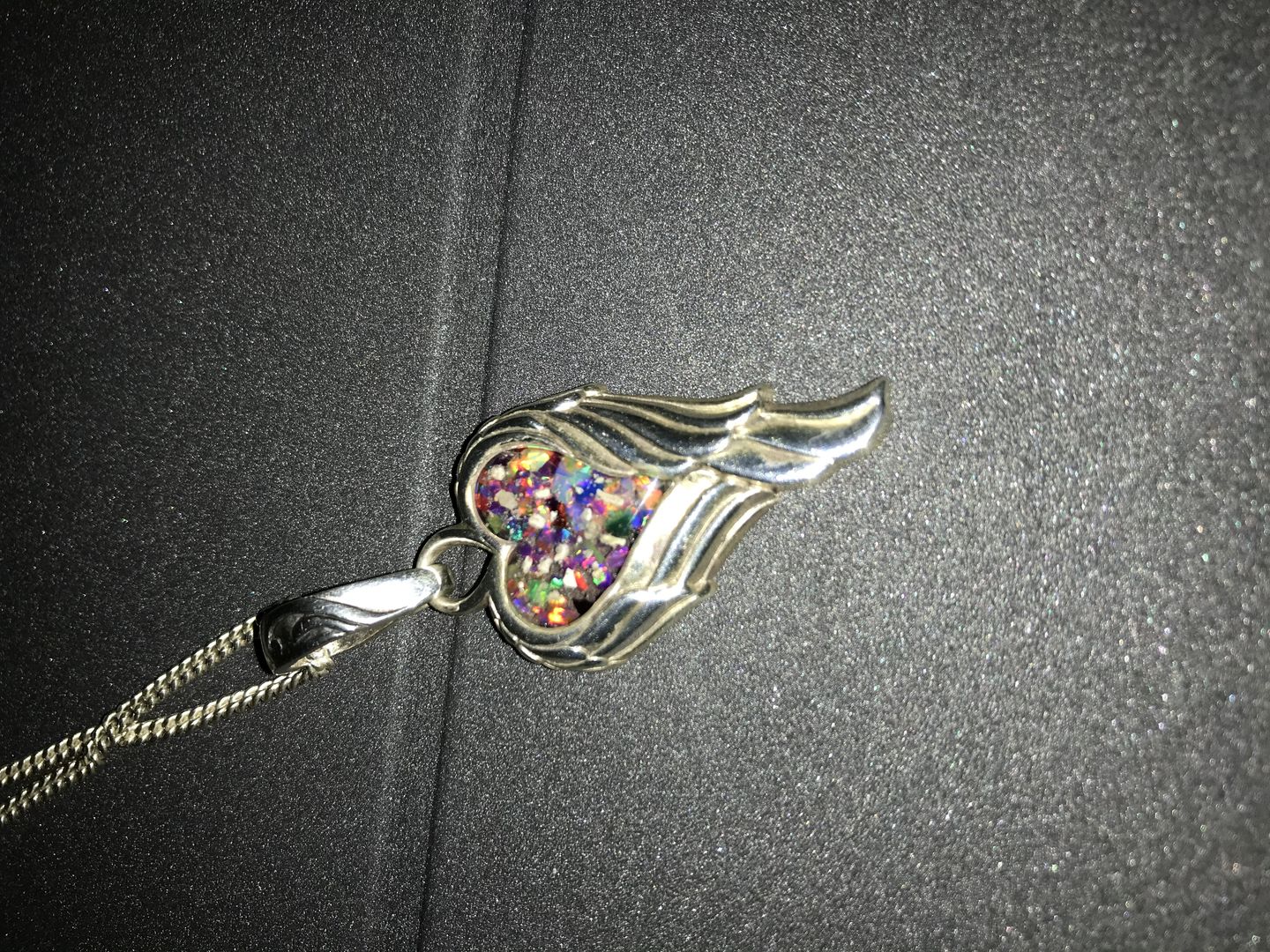 Customer photo review of Angel Wing Heart Pendant  - Engravable