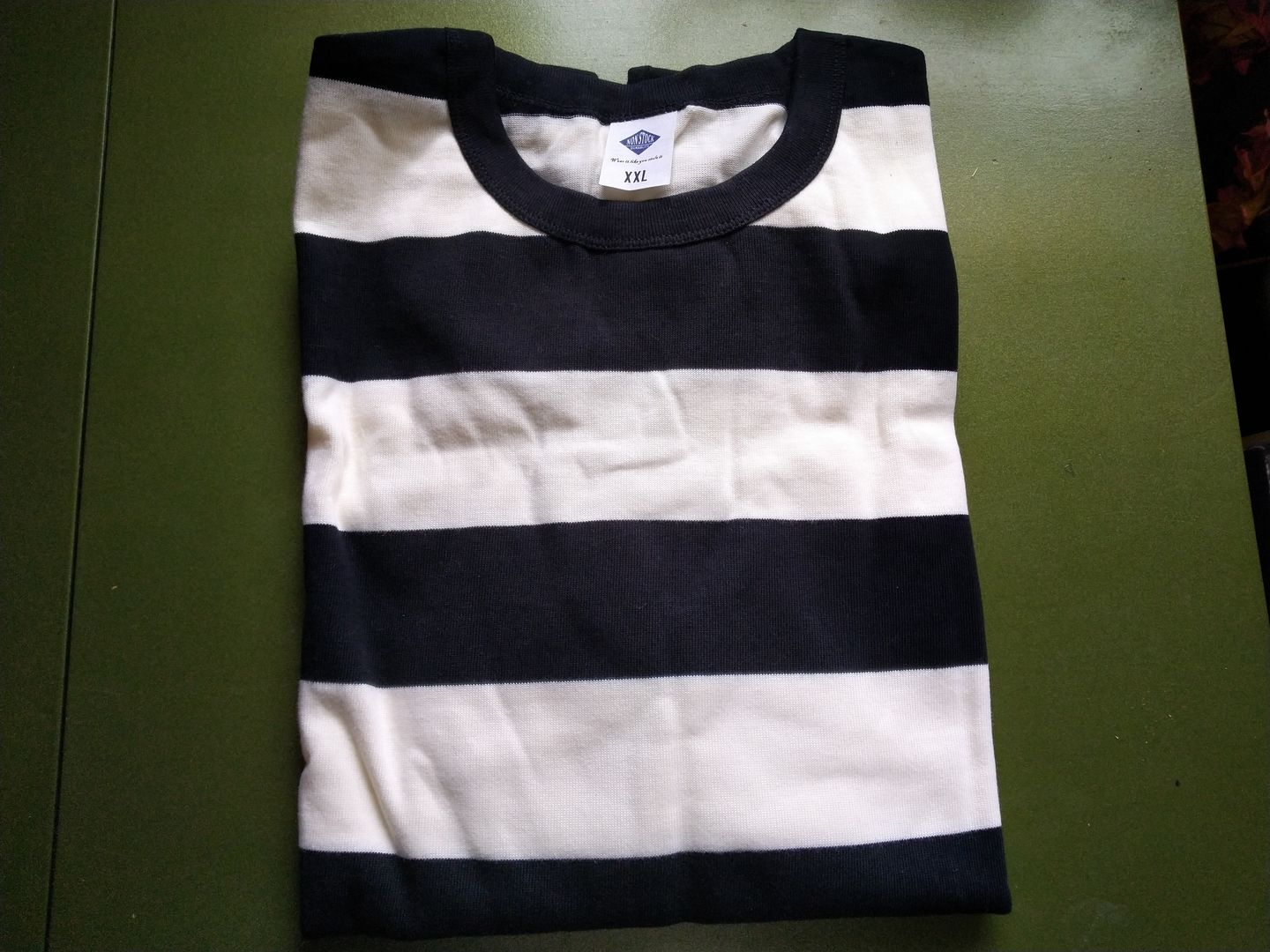 Customer photo review of 9 oz Wide Striped Long Sleeve T-Shirt