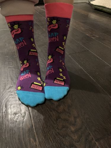 Customer photo review of Women's "Nap Queen" Cotton Dress Crew Socks by YO Sox