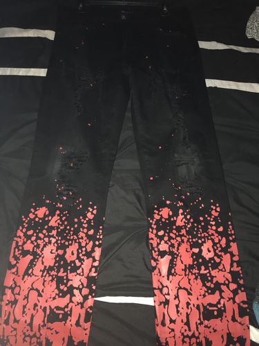 Customer photo review of Paint Splatter Skinny Fit Denim Black - Red (M4985DA)