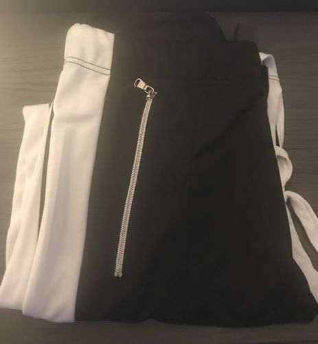 Customer photo review of Zip Pocket Dual Stripe Track Pants (Black-White)