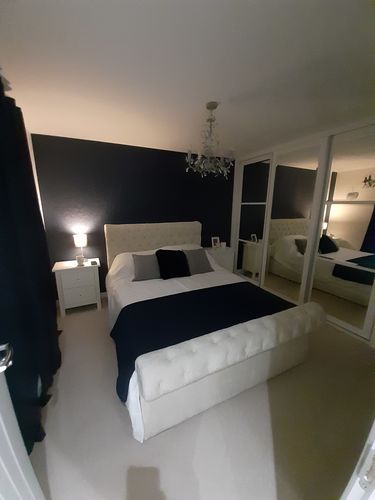 Customer photo review of Custom options for Colorado Soft Cream Naple Chesterfield Sleigh Scroll Bed Frame