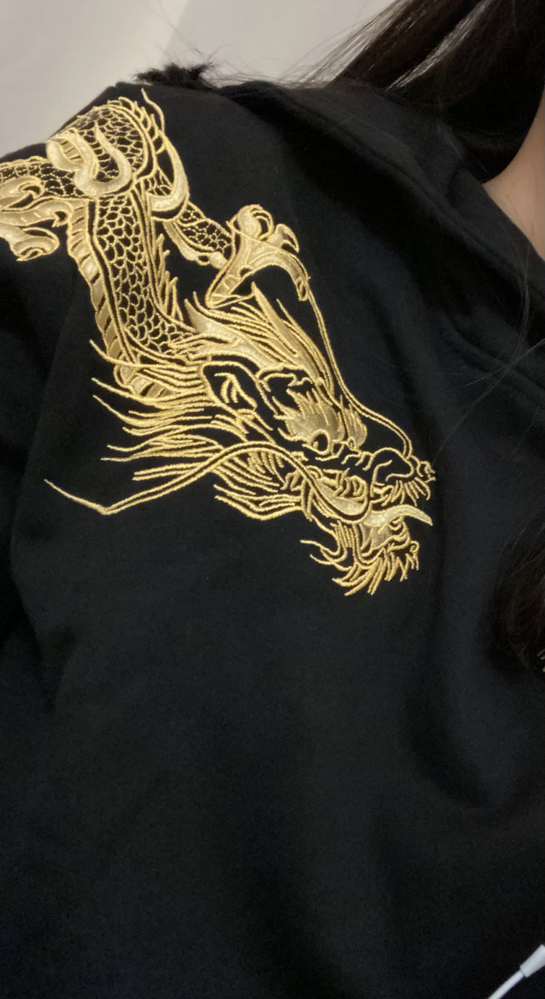 Customer photo review of Double Flying Dragons Embroidery Hoodie