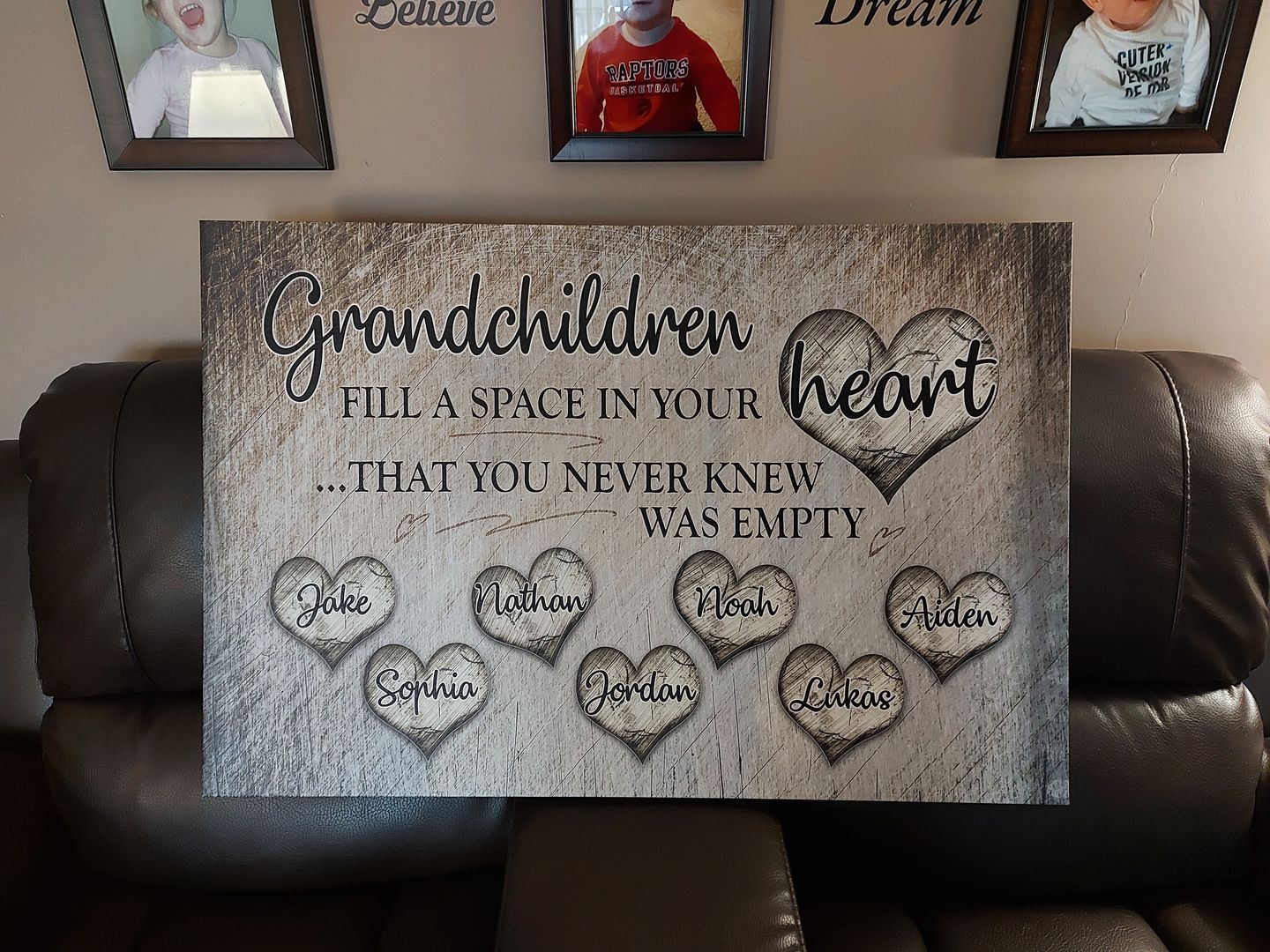 Customer photo review of Personalized "Grandchildren Fill A Space In Your Heart" Premium Canvas