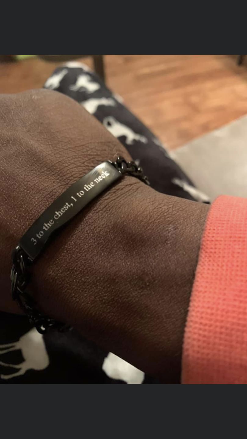Customer photo review of 7mm Stainless Steel Figaro Link Engravable ID Bracelet