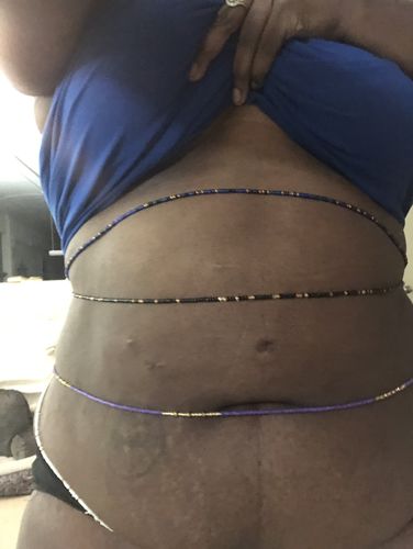 Customer photo review of Extended Length 60 Inch Mykonos White and Gold Waist Beads