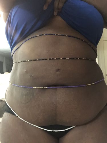 Customer photo review of Extended Length 60 Inch Sierra Blue and Bronze Waist Beads