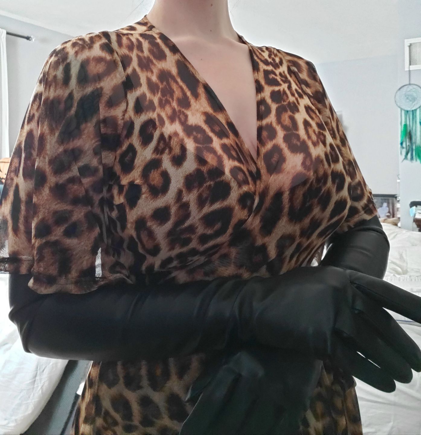 Customer photo review of Opera Gloves in Black Faux Leather
