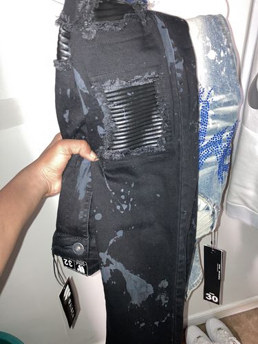 Customer photo review of Moto Ribbed Backin Skinny Fit Denim Black Wash (M4945D)