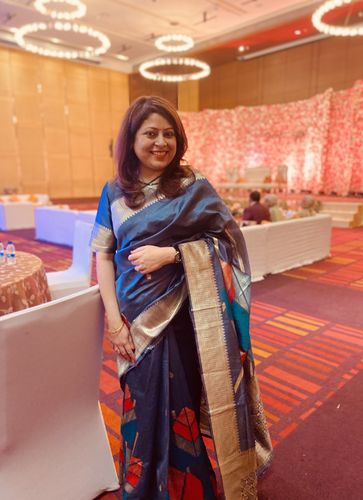 Customer photo review of Steel grey woven Chanderi - banarasi fusion saree