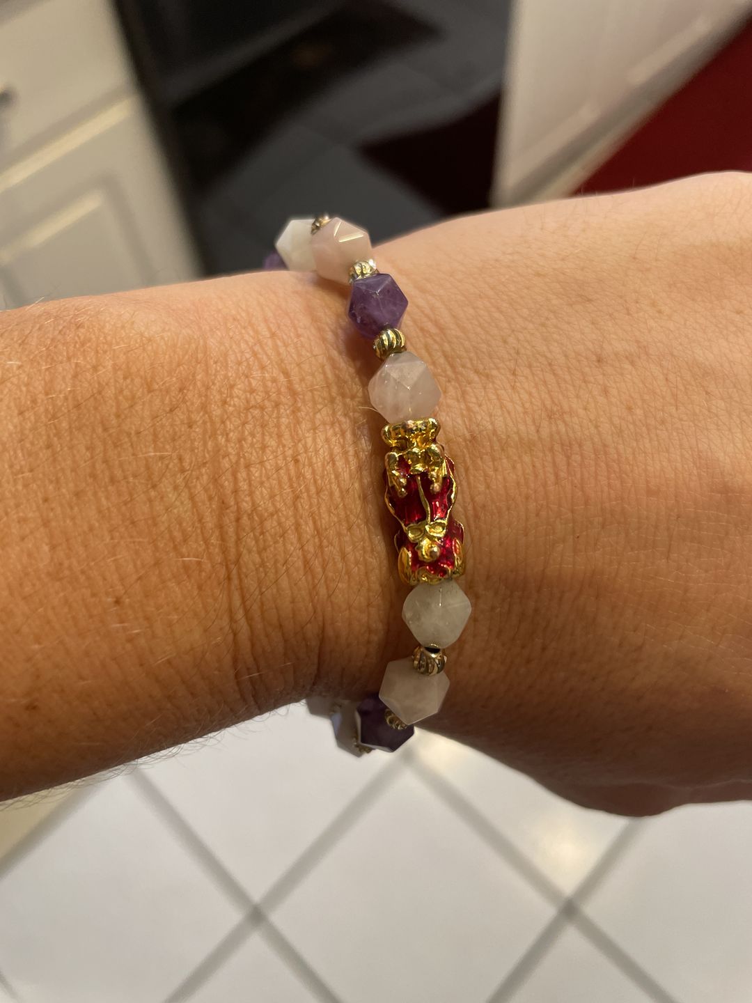 Customer photo review of Wealth Pixiu Charm in Natural Amethyst Bracelet