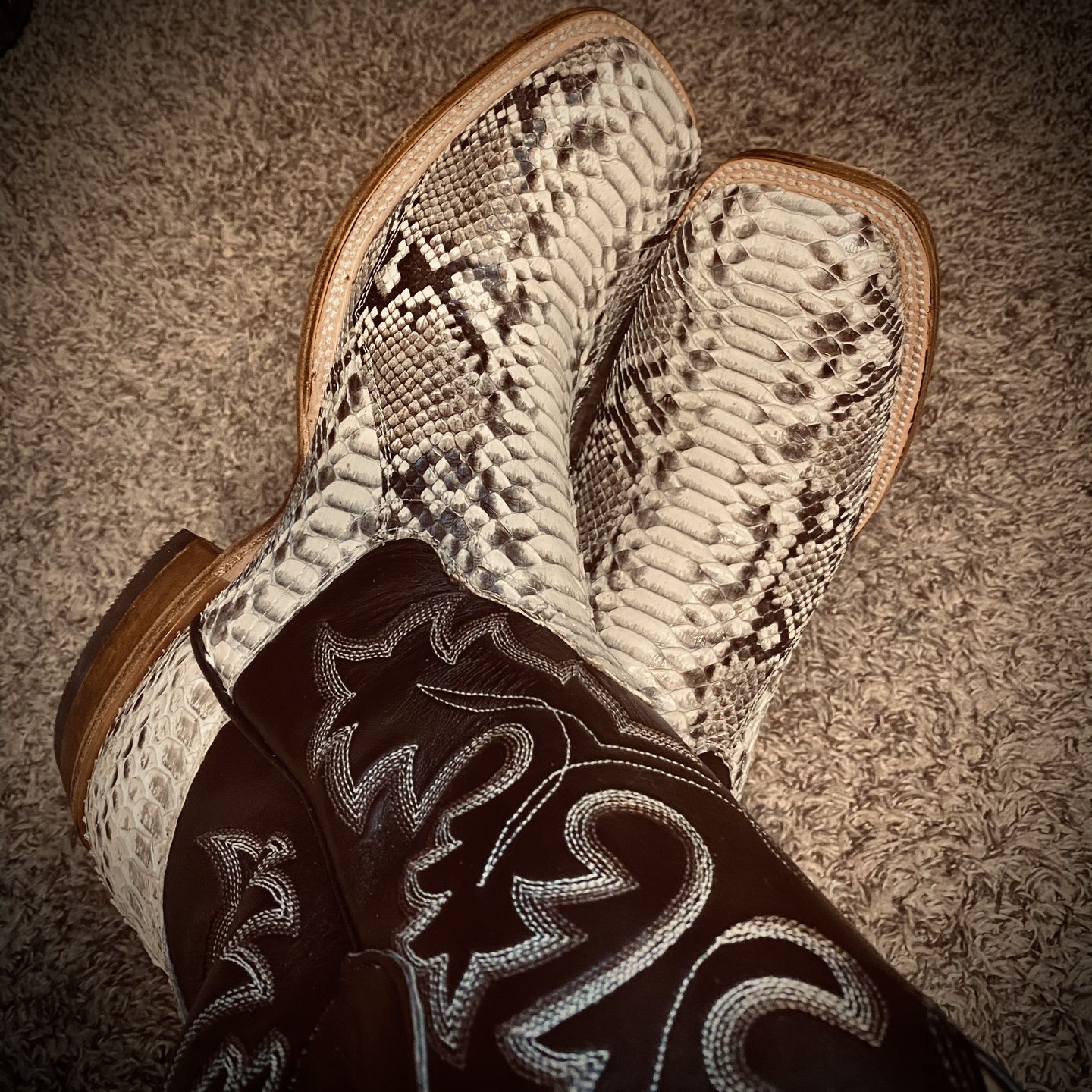Customer photo review of Cowtown Men’s Square Toe Python Boot Q818