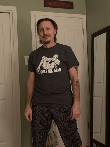 Customer photo review of Life Goes On Unisex Tee