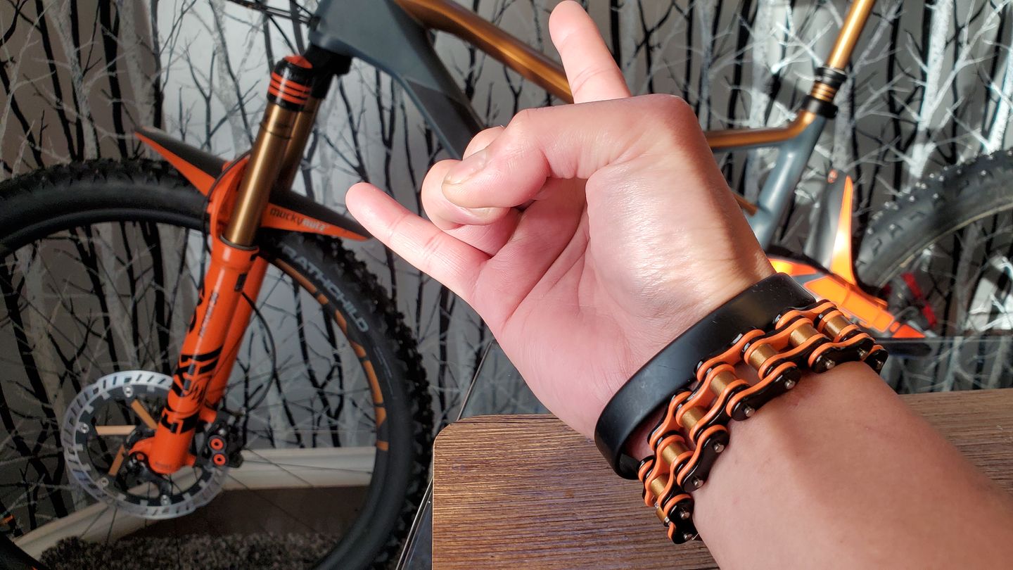 Customer photo review of Cycolinks Punk Orange Mens Bike Chain Bracelet