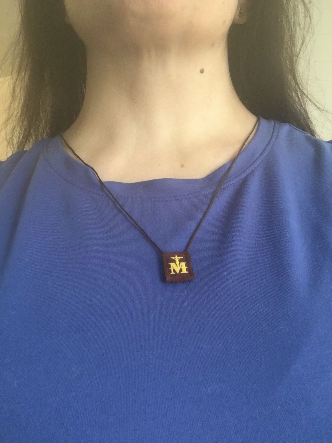 Customer photo review of Premium Brown Scapular, Brown & Gold (Mini)