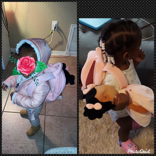 Customer photo review of Personalized Leyadoll Doll Backpack (Strawberry) - 2 Skin Tones