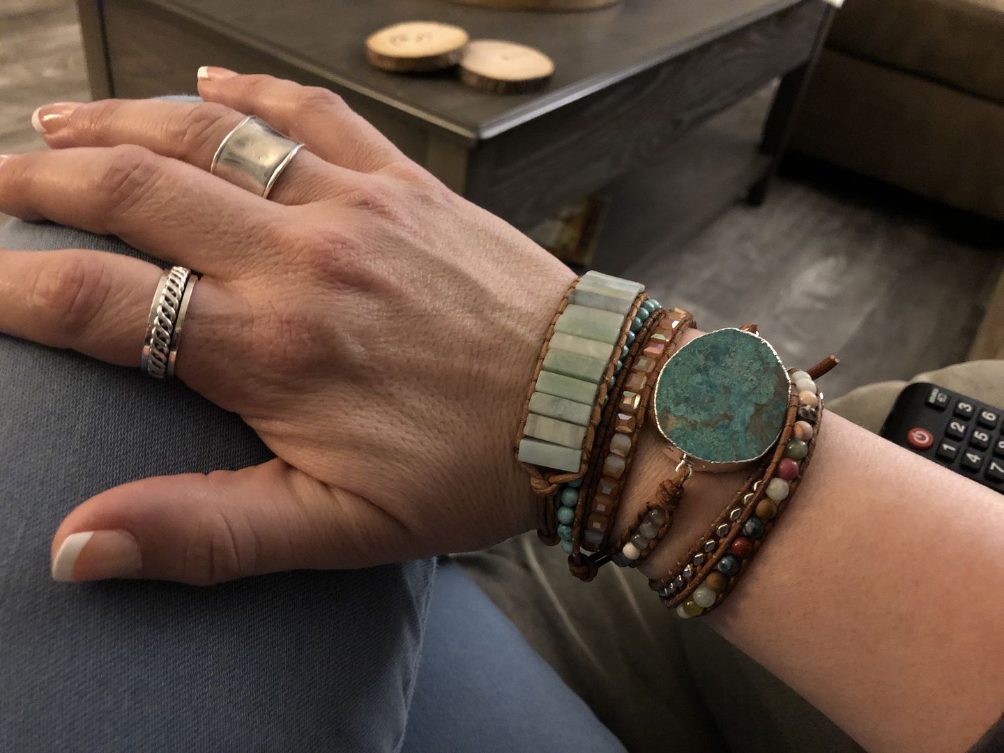 Customer photo review of Handmade Natural Ocean Jasper Leather Wrap Bracelet