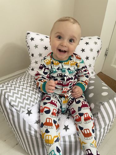 Customer photo review of Personalised Grey Patchwork Bean Bag Chair