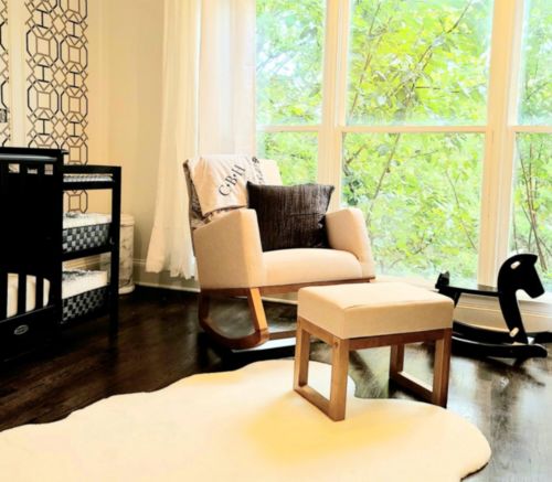 Customer photo review of Rocking Chair Mid Century Accent Chair Glider Rocker, Seat Wood Base, High Back Linen Armchair, Beige
