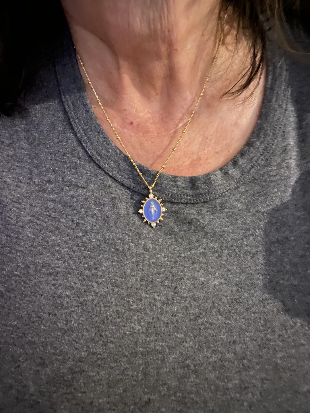 Customer photo review of Lady Lourdes Pendant in French Blue