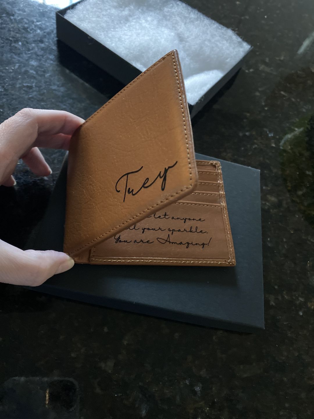 Customer photo review of Personalized Leather Wallet with Monogram or Handwriting