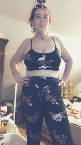 Customer photo review of Side Mesh Butt Lift Pocket Active Leggings - Metallic Floral