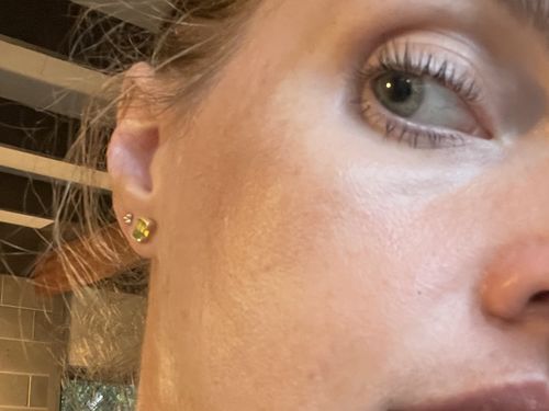 Customer photo review of AUGUST BIRTHSTONE STUDS - PERIDOT