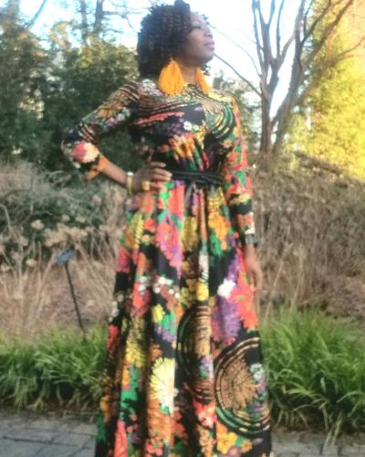 Customer photo review of Vintage 1970s Bright Floral Maxi Dress