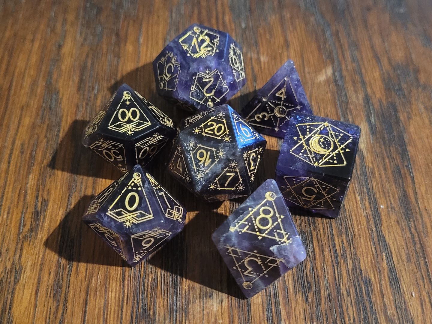 Customer photo review of URWizards Custom font style for dice, Custom initial on Dice, Dnd Natural Gemstone Dice MTG Game
