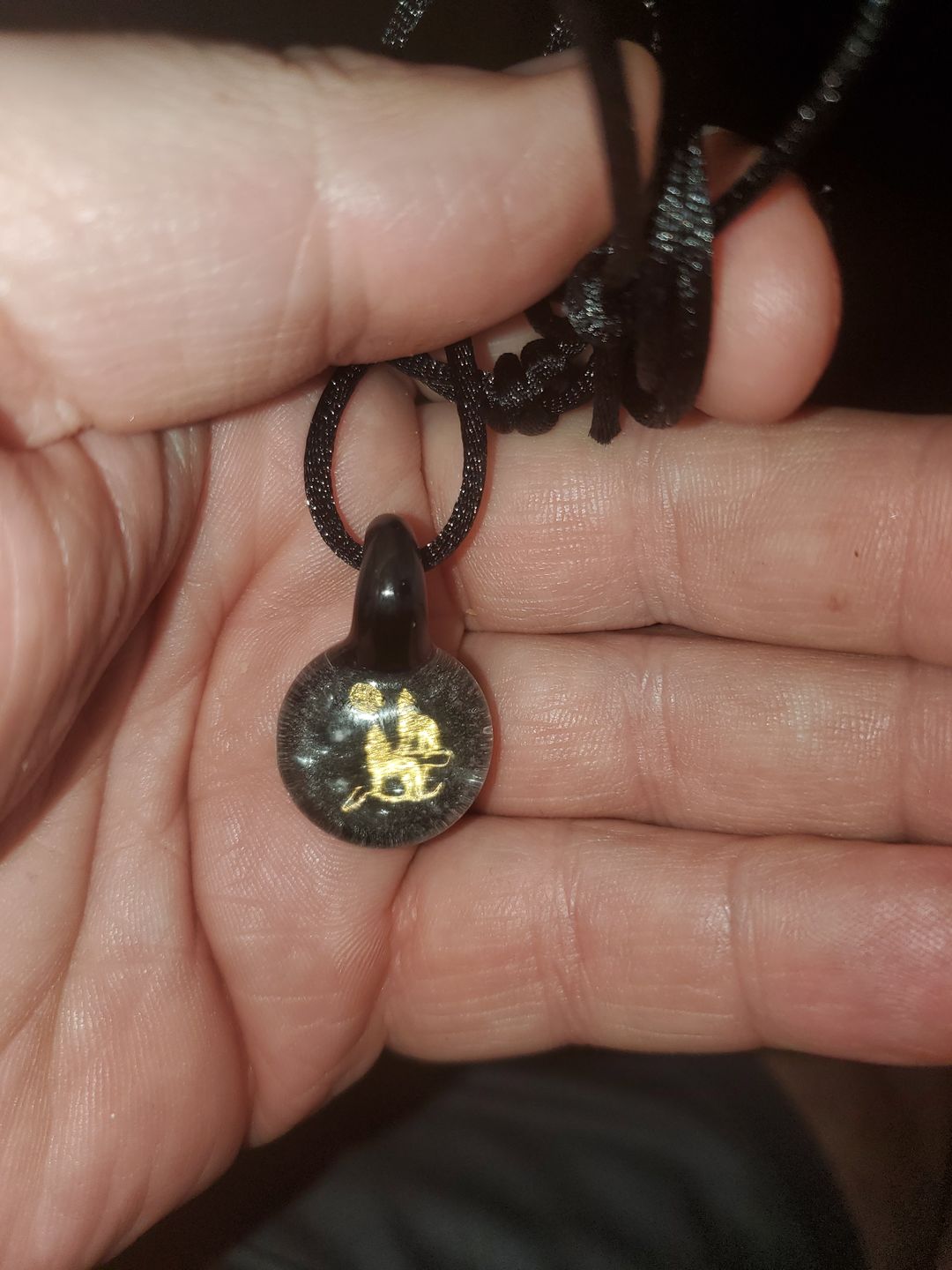 Customer photo review of Howling Wolf Hologram Pendant with Infused Cremation Ash