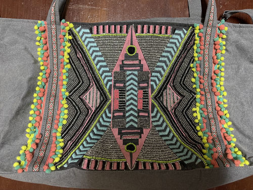 Customer photo review of Gargoyle Embellished Gray Hand Beaded Tote