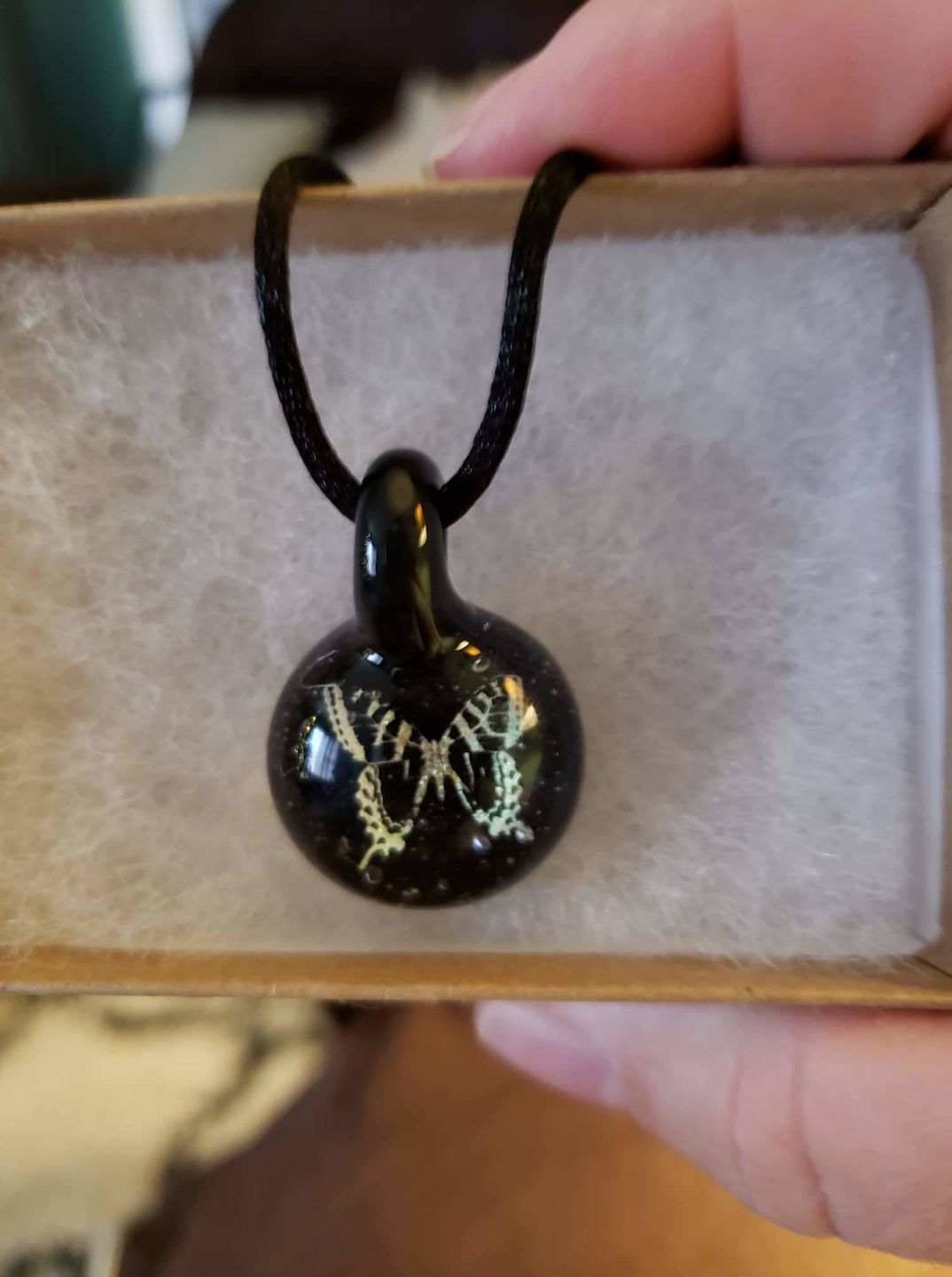 Customer photo review of Butterfly Hologram Pendant with Infused Cremation Ash