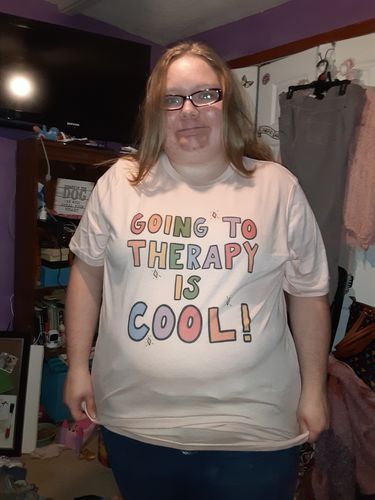 Customer photo review of Going To Therapy Is Cool! -- T-Shirt