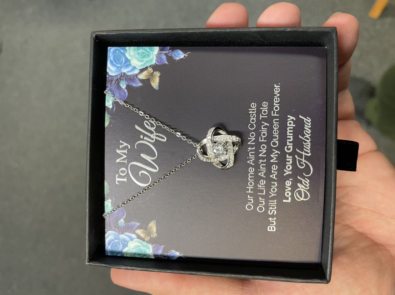 Customer photo review of "To my Wife" - Silver Love knot necklace