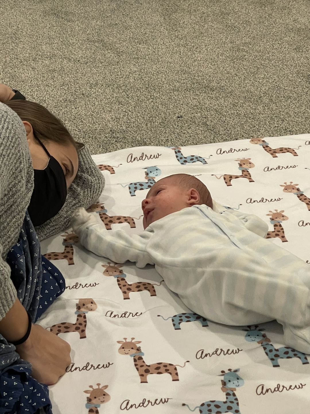 Customer photo review of Giraffe Fleece Personalized Baby Boy Blanket