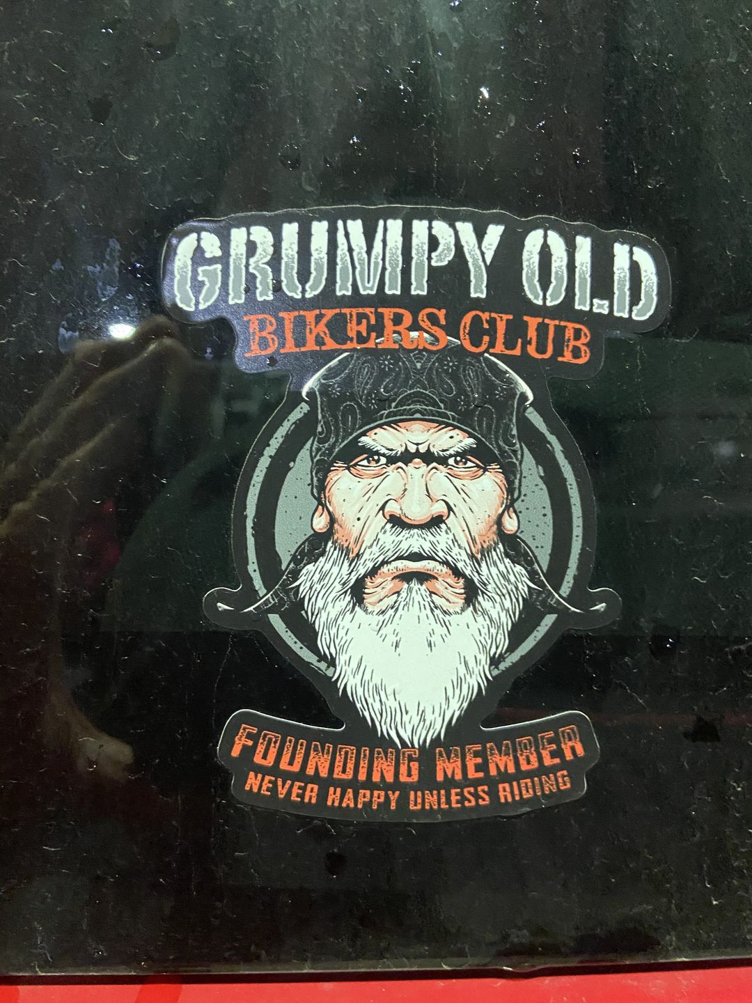 Customer photo review of Grumpy Old Bikers Club Founding Member 4" Decal