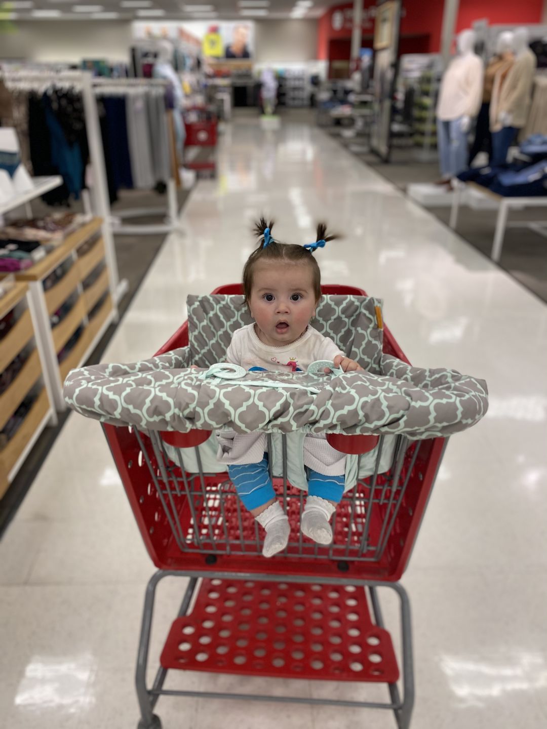 Customer photo review of Baby Shopping Cart Cover - Grey/Aqua