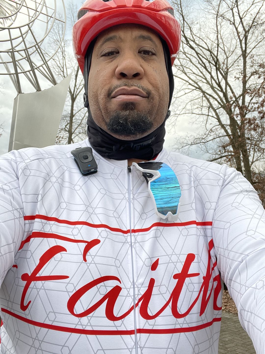 Customer photo review of Faith White & Red Long Sleeve Cycling Jersey