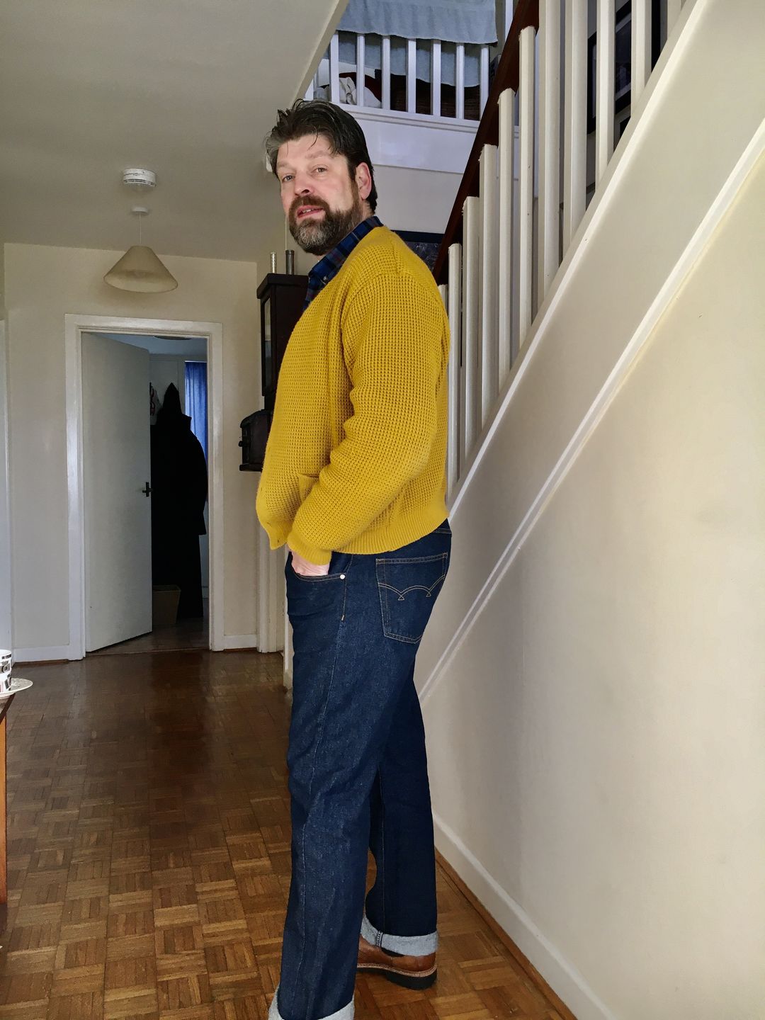Customer photo review of Waffle Knit Cardigan - Mustard