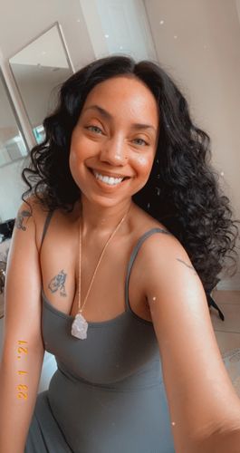 Customer photo review of Raw Amethyst/Rose Quartz Necklace