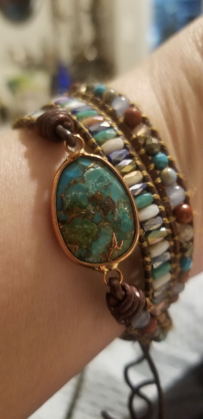 Customer photo review of Natural Turquoise & Jasper Wrap Bracelet