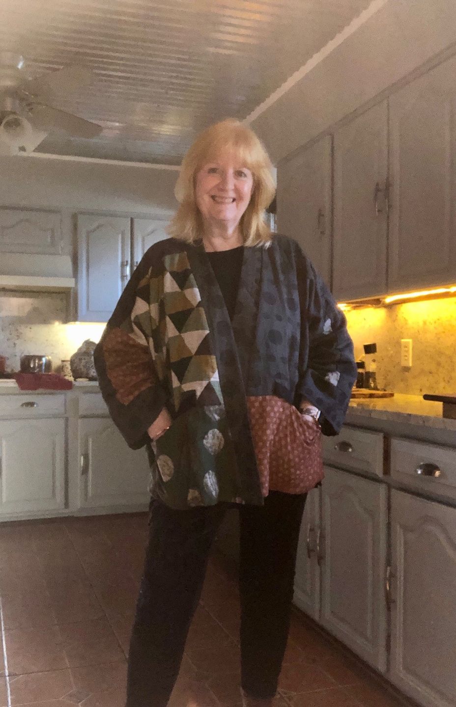Customer photo review of Plus Size - Irregular Geometric Pattern Retro 100% Cotton Coat