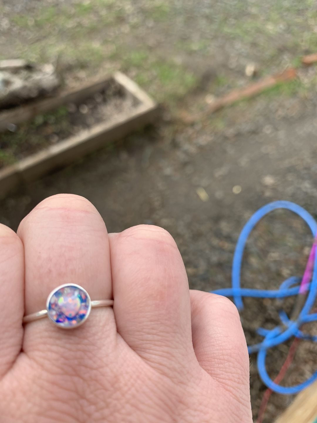 Customer photo review of Opal Heart Ring with Cremation Ashes