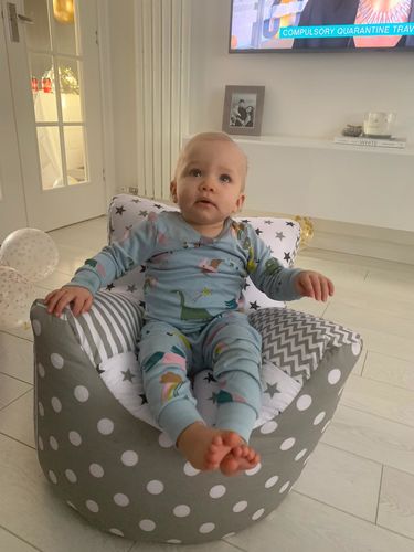 Customer photo review of Personalised Grey Patchwork Bean Bag Chair