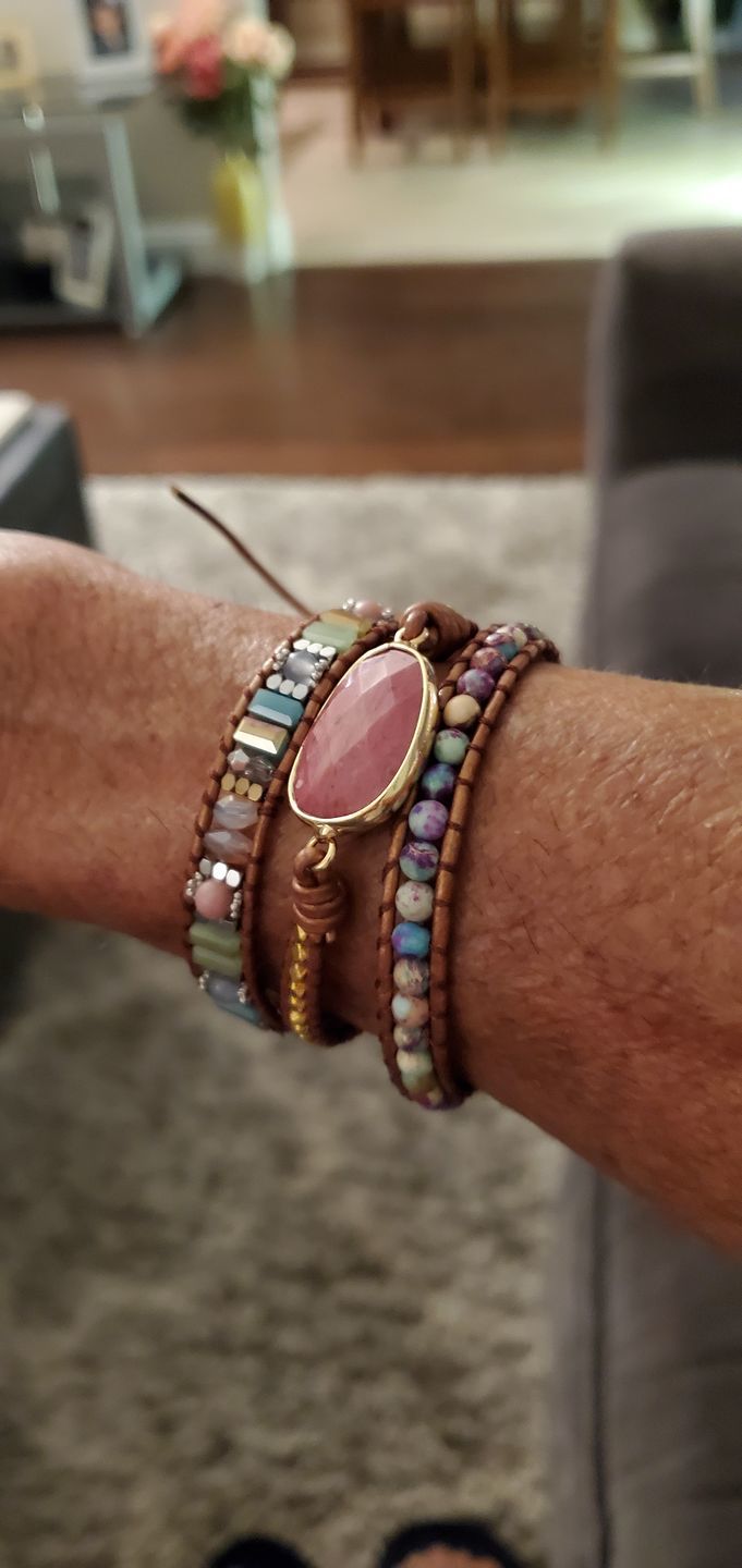 Customer photo review of Natural Rhodonite & Jasper Wrap Bracelet