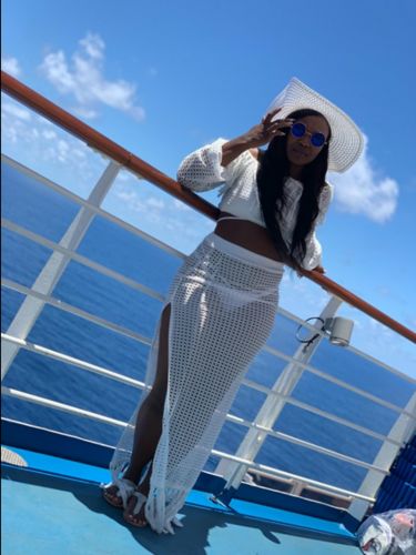 Customer photo review of Mesh Tassels Crop Top & Skirt Set