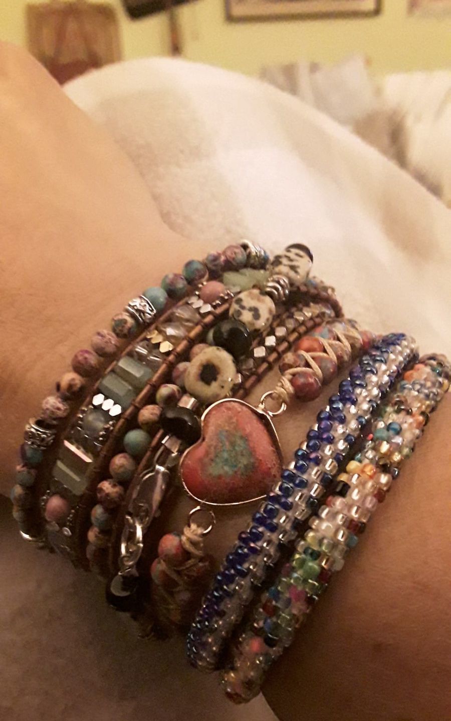 Customer photo review of Handmade Imperial Jasper Heart Beaded Bracelet