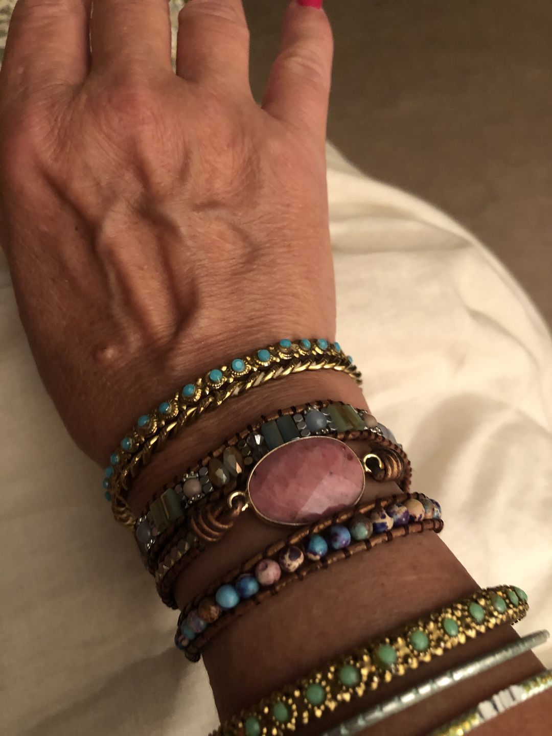 Customer photo review of Natural Rhodonite & Jasper Wrap Bracelet
